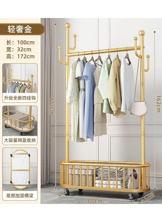 Storage shelf Stand with Clothes Rail and Rolling Coat Rack With Storage Shelf, Hanging Clothes Stand With Hooks For Hats, Drying Rack, Household Space Saving Storage Organizer For Bedroom - Image 2