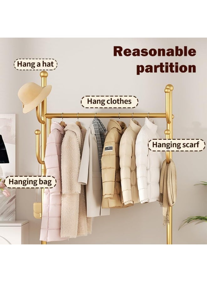 Storage shelf Stand with Clothes Rail and Rolling Coat Rack With Storage Shelf, Hanging Clothes Stand With Hooks For Hats, Drying Rack, Household Space Saving Storage Organizer For Bedroom - Image 4