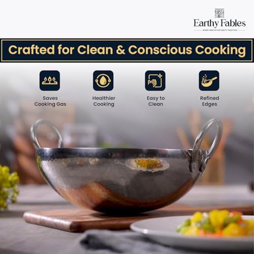 Earthy Fables Hammered Stainless Steel Round Kadhai, 24cm, 2.9Ltr, 1.3kg, Deep Heavy kadai for Cooking and Frying, Food Safe, Toxin Free, no Chemical Coating, Stove & Induction Bottom - Image 4