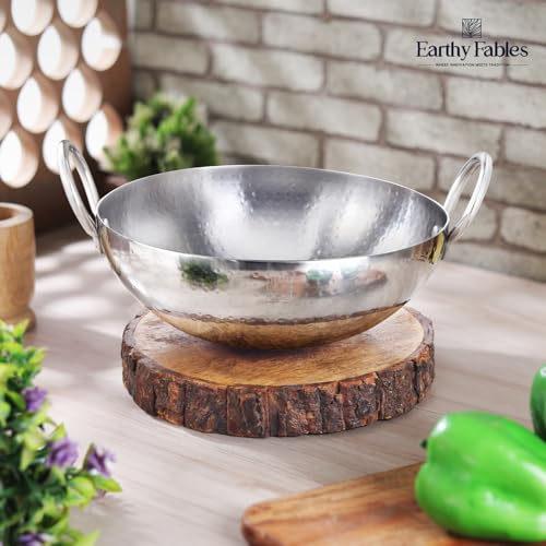 Earthy Fables Hammered Stainless Steel Round Kadhai, 24cm, 2.9Ltr, 1.3kg, Deep Heavy kadai for Cooking and Frying, Food Safe, Toxin Free, no Chemical Coating, Stove & Induction Bottom - Image 2