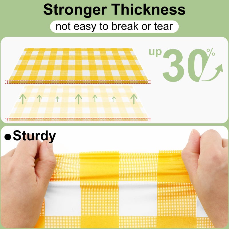 misaya 4 Packs Buffalo Disposable Table Cloth, 54 x 108 Inch Waterproof Plastic Tablecloth, Rectangle Yellow and White Checkered Table Covers for Picnic, Birthday, Party - Image 2