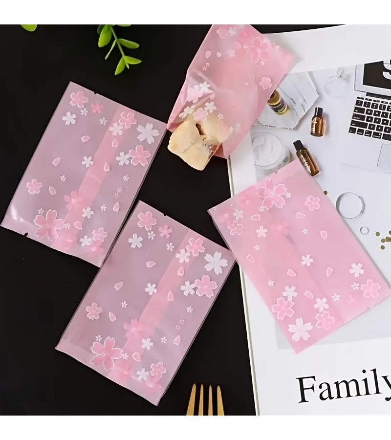 Sakura Style Self Adhesive Plastic Bags 200pcs Resealable Food Storage Bags For Cookies Pastries Snacks Decorative Packaging - Image 2