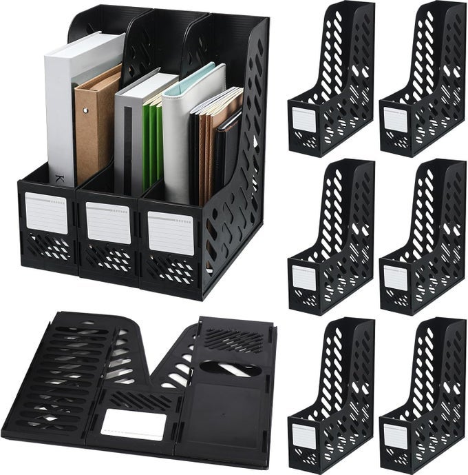 6 PCS PLASTIC MAGAZINE FILE HOLDER COLLAPSIBLE MAGAZINE ORGANIZERS BINDER VERTICAL MAGAZINE RACK HOLDER FOR HOME OFFICE SCHOOL DESKTOPS AESTHETIC STORAGE ACCESSORIESBLACK
