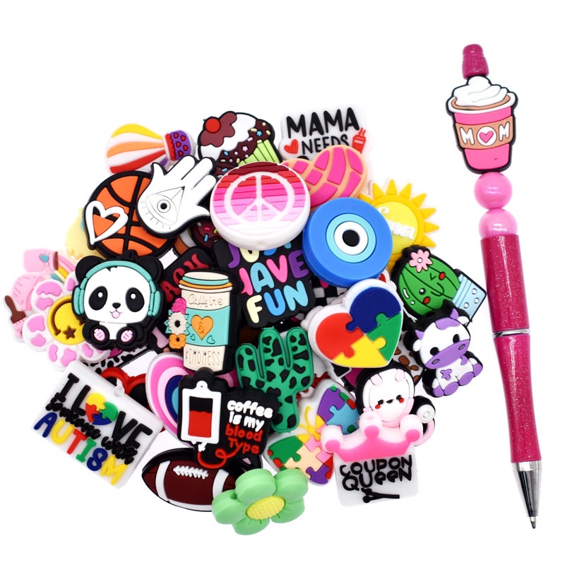 Ibuclein 40Pcs Silicone Focal Beads Bulk Different Random Mix Collections Focal Beads for Pens Keychains DIY Jewelry Making - Image 3