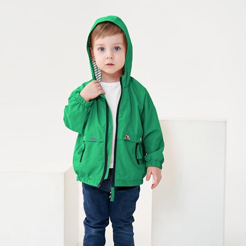 Volunboy Baby Boys Hooded Jacket Toddler Long Sleeve Spring Lightweight Windbreaker Kids Zip Up Fall Windproof Coats (Grass Green, 18-24 Months) - Image 3