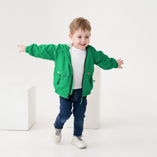Volunboy Baby Boys Hooded Jacket Toddler Long Sleeve Spring Lightweight Windbreaker Kids Zip Up Fall Windproof Coats (Grass Green, 18-24 Months) - Image 2
