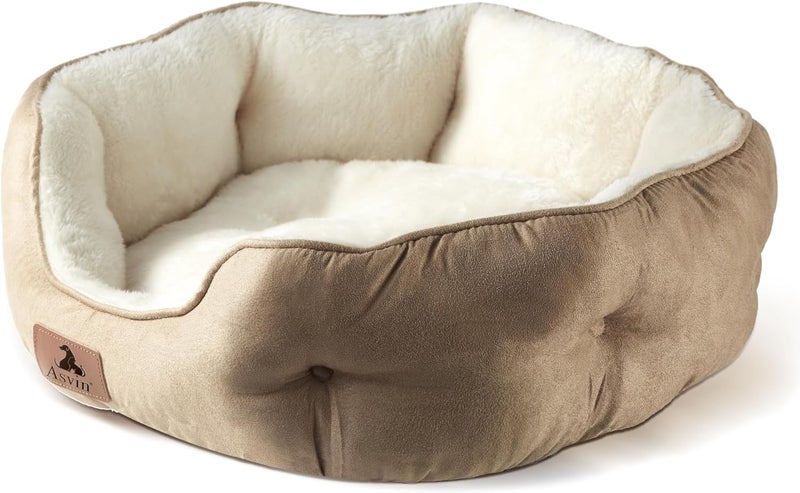 Asvin Medium Dog Bed for Medium Dogs, Large Cat Beds for Indoor Cats, Pet Bed for Puppy and Kitty, Extra Soft & Machine Washable with Anti-Slip & Water-Resistant Oxford Bottom, Light Brown, 25 inches - Image 1