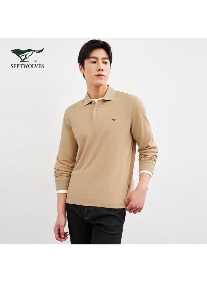 Septwolves Men's Long Sleeve Polo Shirt With Collar, Pure Cotton, Colorful Small Wolf Logo, Business Casual Breathable Polo Top For Men - Image 3