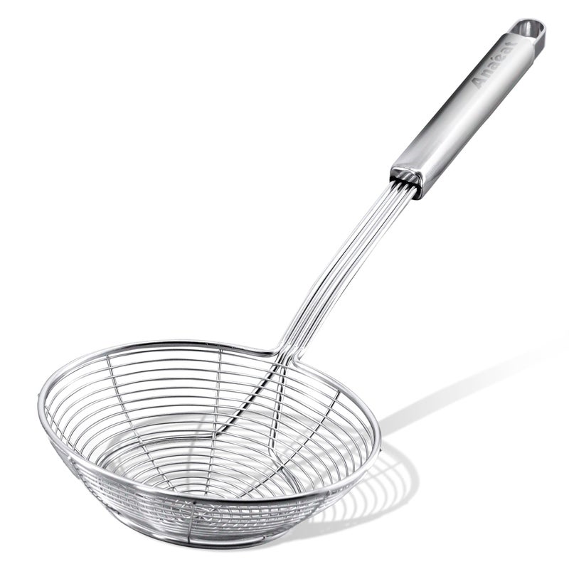 Anaeat Stainless Steel Spider Strainer Skimmer - Solid Kitchen Strainer Ladle with Long Handle for Cooking and Frying, Reinforced Double Coil Slotted Spoons for Pasta, Noodle, Spaghetti (7 Inch) - Image 1
