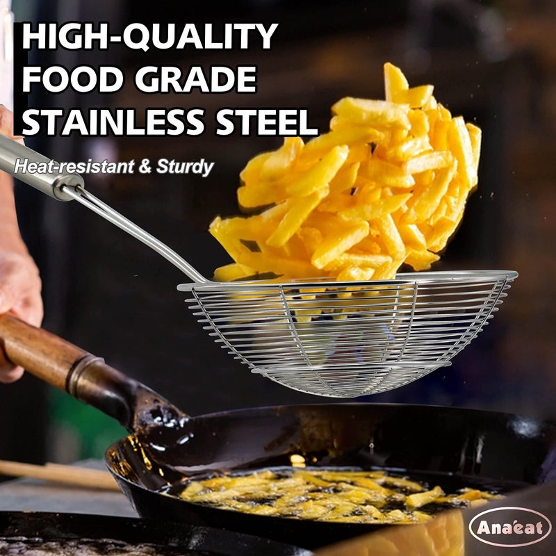 Anaeat Stainless Steel Spider Strainer Skimmer - Solid Kitchen Strainer Ladle with Long Handle for Cooking and Frying, Reinforced Double Coil Slotted Spoons for Pasta, Noodle, Spaghetti (7 Inch) - Image 2