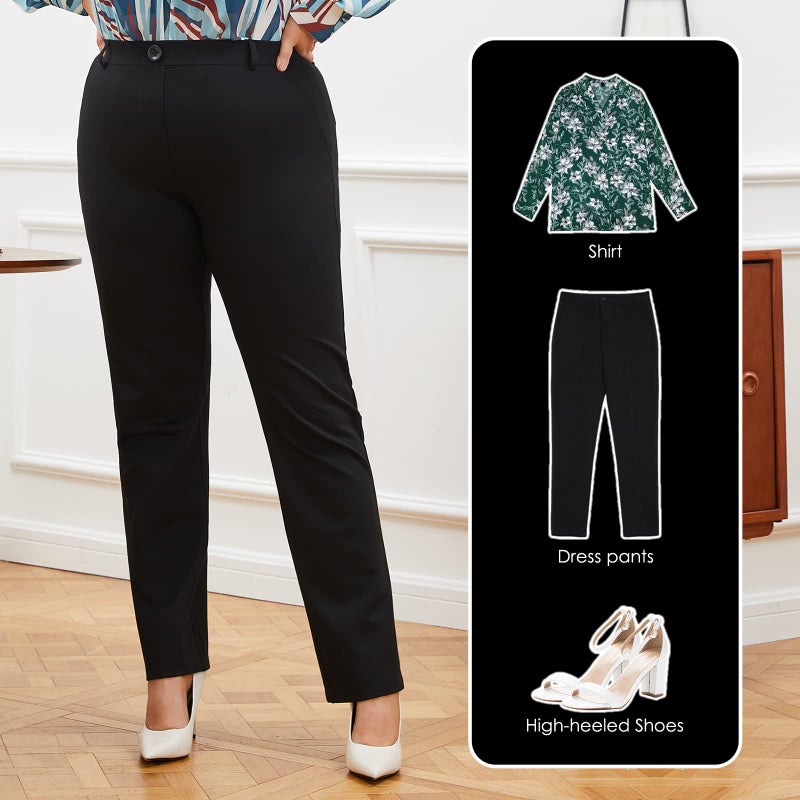 DGD Plus Size Women's Straight-Leg Dress Pants - Slacks for Business Casual,Work Clothes for Office D-2XL - Image 3