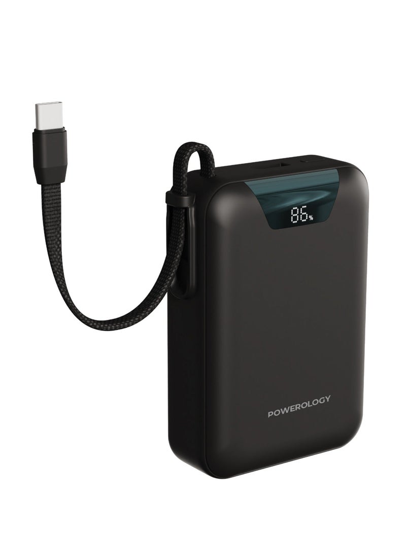 باورولوجي باور بانك يورك 20000 مللي أمبير/ساعة مع كابل USB-C مدمج / شحن سريع 22.5 واط QC و 18 واط PD / باور بانك بشاشة رقمية / شاحن محمول صغير الحجم لأجهزة iPhone 16/15/14/13، S25/S24/S23، Xiaomi، Redmi - أسود - Image 1