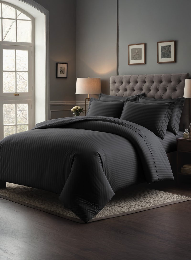 Good Sleep Premium Striped Duvet Set – 6-Piece Black | King Size 220x240 cm | Ultra-Soft, Wrinkle-Resistant & Made in Dubai | Includes Duvet Cover, Fitted Sheet & 4 Pillowcases  - Image 2