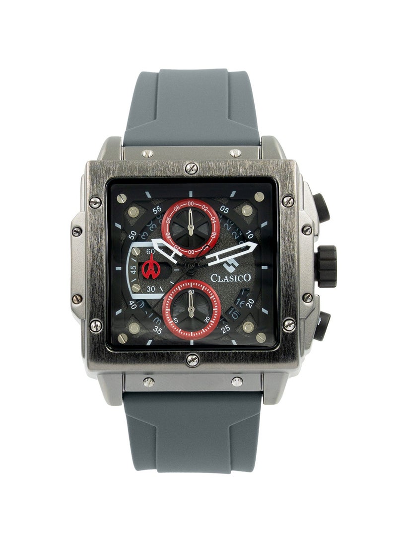 Clasico Endurance Ultra Men's Chronograph Metal Grey Edition | 6-Hand Elite Y121 Quartz Movement | Waterproof Rectangular Dial | Genuine Silicone Strap - Image 1