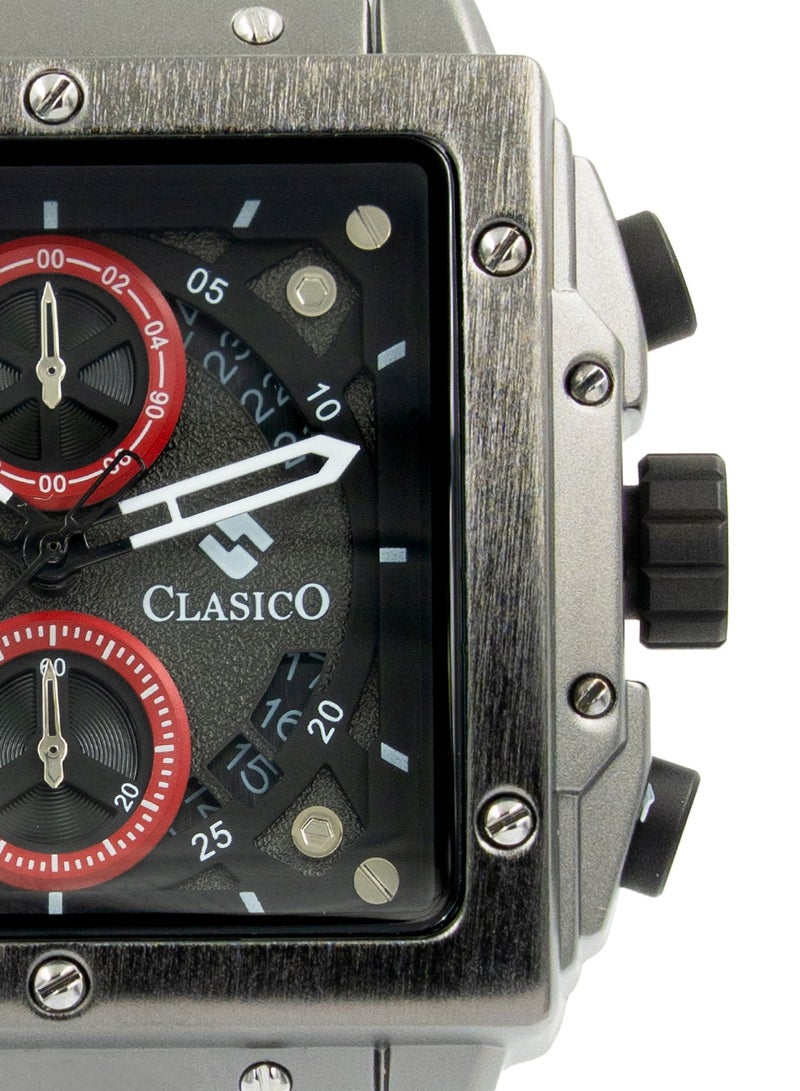 Clasico Endurance Ultra Men's Chronograph Metal Grey Edition | 6-Hand Elite Y121 Quartz Movement | Waterproof Rectangular Dial | Genuine Silicone Strap - Image 2