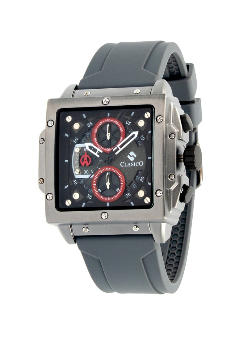 Clasico Endurance Ultra Men's Chronograph Metal Grey Edition | 6-Hand Elite Y121 Quartz Movement | Waterproof Rectangular Dial | Genuine Silicone Strap - Image 3