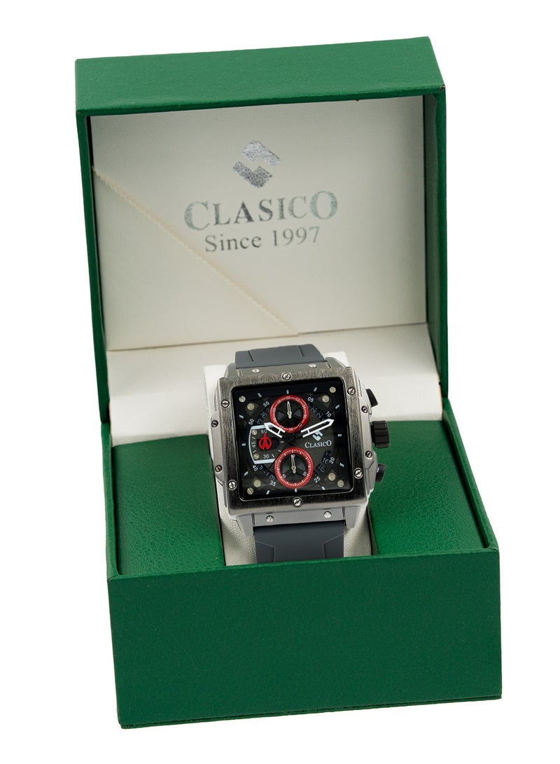 Clasico Endurance Ultra Men's Chronograph Metal Grey Edition | 6-Hand Elite Y121 Quartz Movement | Waterproof Rectangular Dial | Genuine Silicone Strap - Image 5
