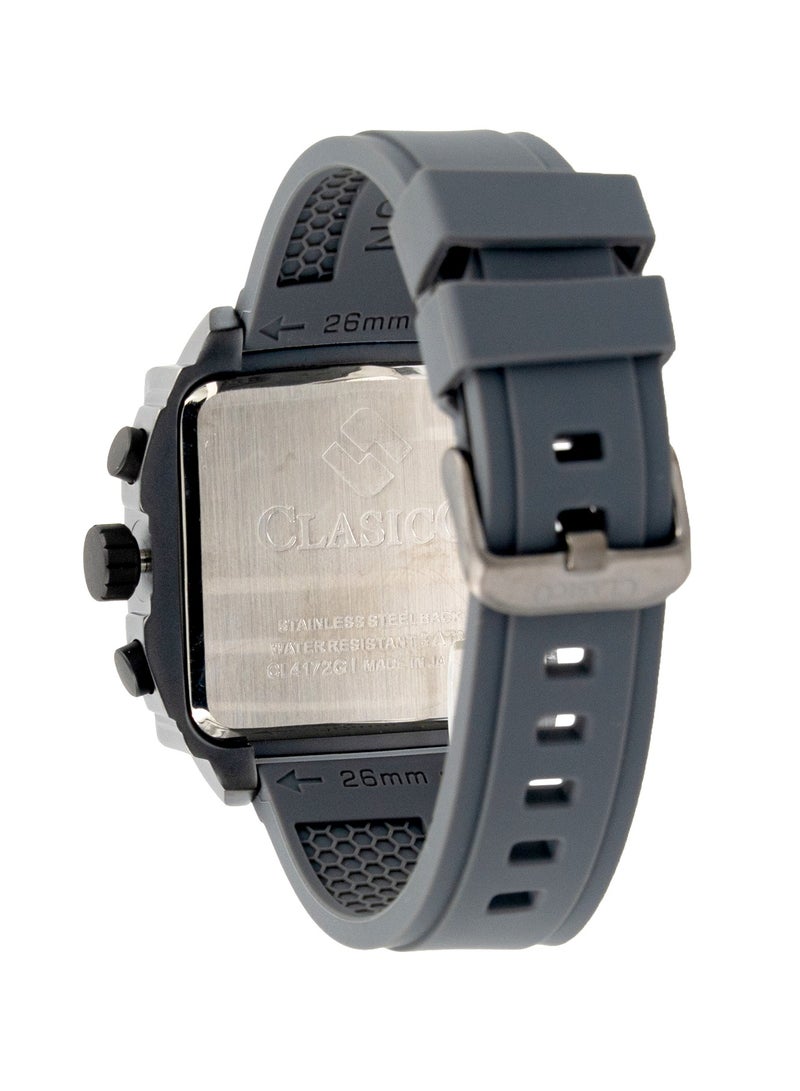 Clasico Endurance Ultra Men's Chronograph Metal Grey Edition | 6-Hand Elite Y121 Quartz Movement | Waterproof Rectangular Dial | Genuine Silicone Strap - Image 4
