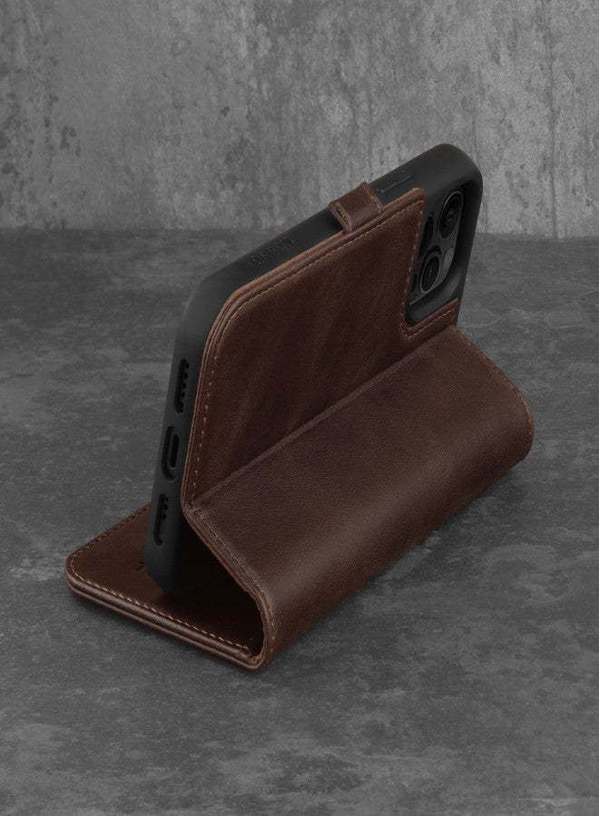 TORRO Leather Case Compatible with iPhone 12 Pro Max - Genuine Leather Wallet Case/Cover with Card Holder and Stand Function (Dark Brown) - Image 3