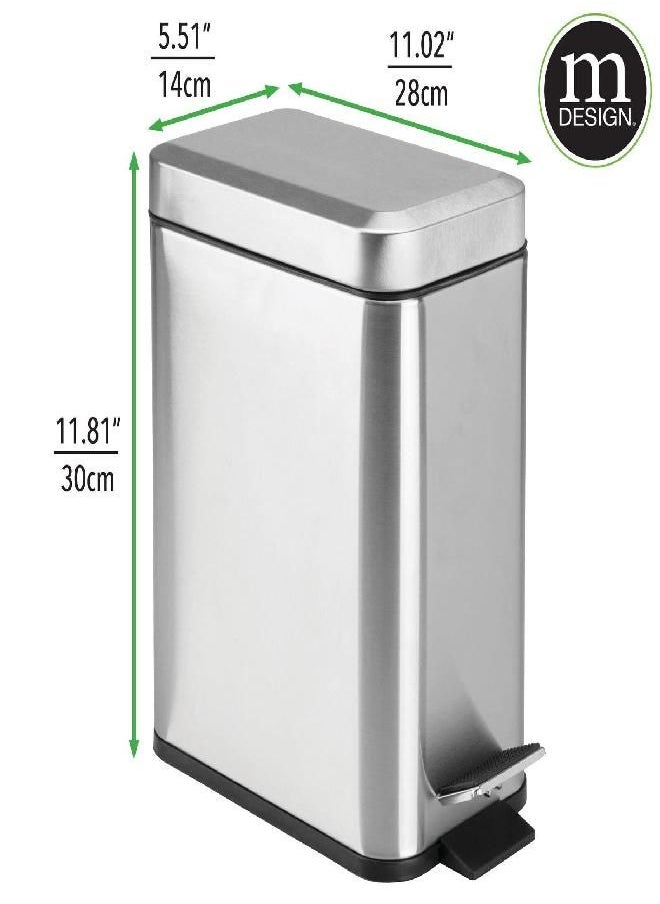 mDesign Small Modern 1.3 Gallon Rectangle Metal Lidded Step Trash Can, Compact Garbage Bin with Removable Liner Bucket and Handle for Bathroom, Kitchen, Craft Room, Office, Garage - Brushed Chrome - pzsku/Z22DC87999BAC20FA75D3Z/45/_/1692952364/5e3e3d85-c700-4f3c-ba67-2ae4053cc907