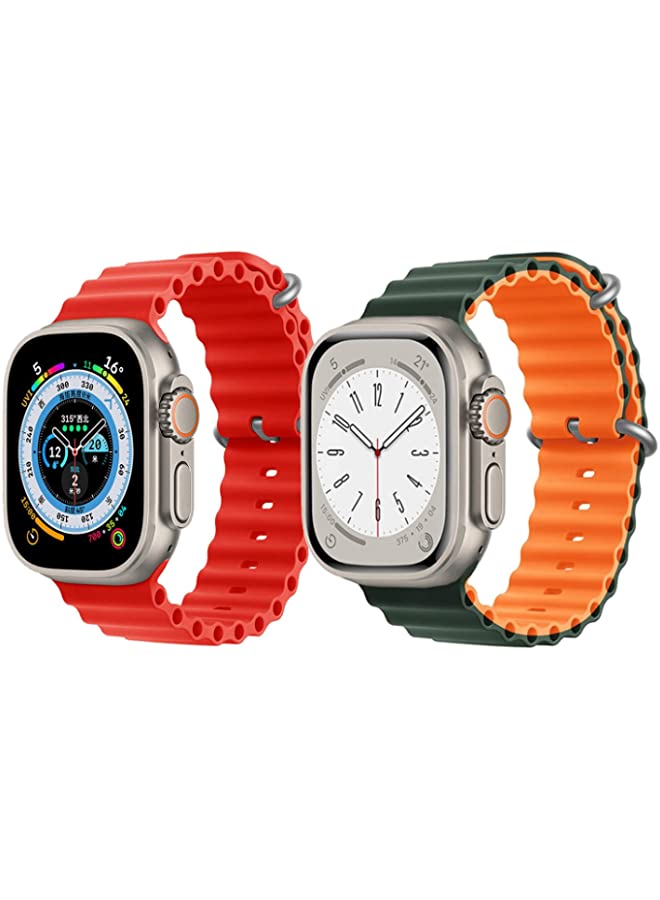 IAF Silicone Ocean Band Strap for Apple Watch Ultra 8 49mm Red Single Color Strap with Green/Orange Double Side Strap Set of 2