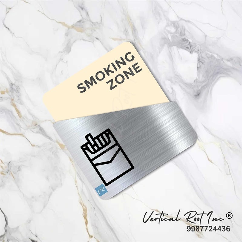 Vertical Root Inc ® Premium Cream Brush Silver Acrylic 5.5 x 5.8 INCH Smoking Zone Door Easy to Mount 3M Tape Stickers for Hotel Office Resort Society Company Factory Corporate Business Glass. - Image 2