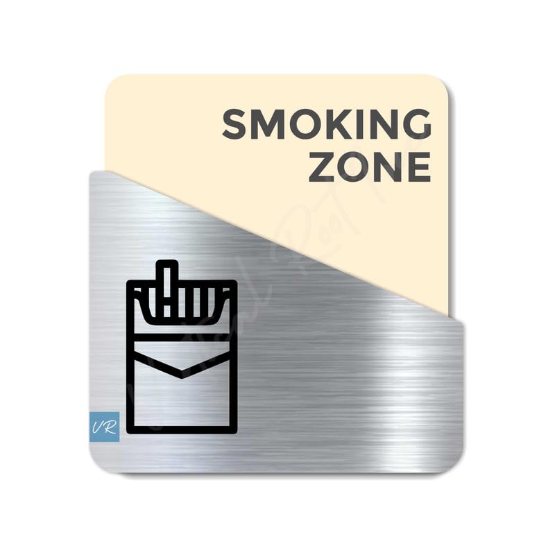 Vertical Root Inc ® Premium Cream Brush Silver Acrylic 5.5 x 5.8 INCH Smoking Zone Door Easy to Mount 3M Tape Stickers for Hotel Office Resort Society Company Factory Corporate Business Glass. - Image 1