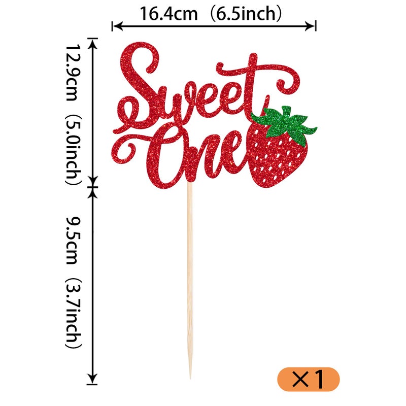 Rsstarxi 1 Pack Sweet One Cake Topper  Berry First Birthday Cake Topper  Sweet Fruit Theme 1st Birthday Cake Pick for Baby Shower Strawberry Party Cake Decorations - Image 2