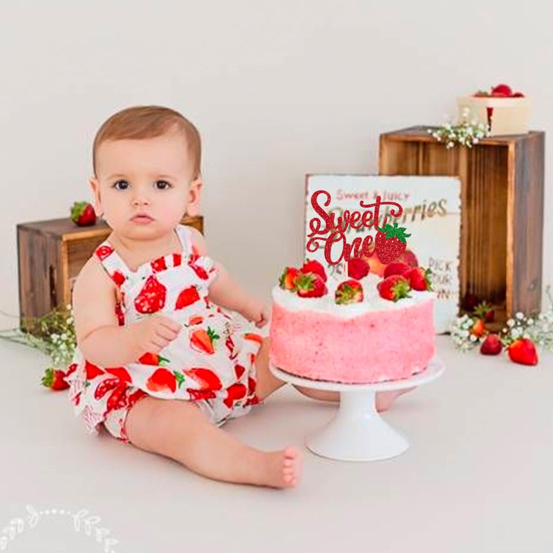 Rsstarxi 1 Pack Sweet One Cake Topper  Berry First Birthday Cake Topper  Sweet Fruit Theme 1st Birthday Cake Pick for Baby Shower Strawberry Party Cake Decorations - Image 3