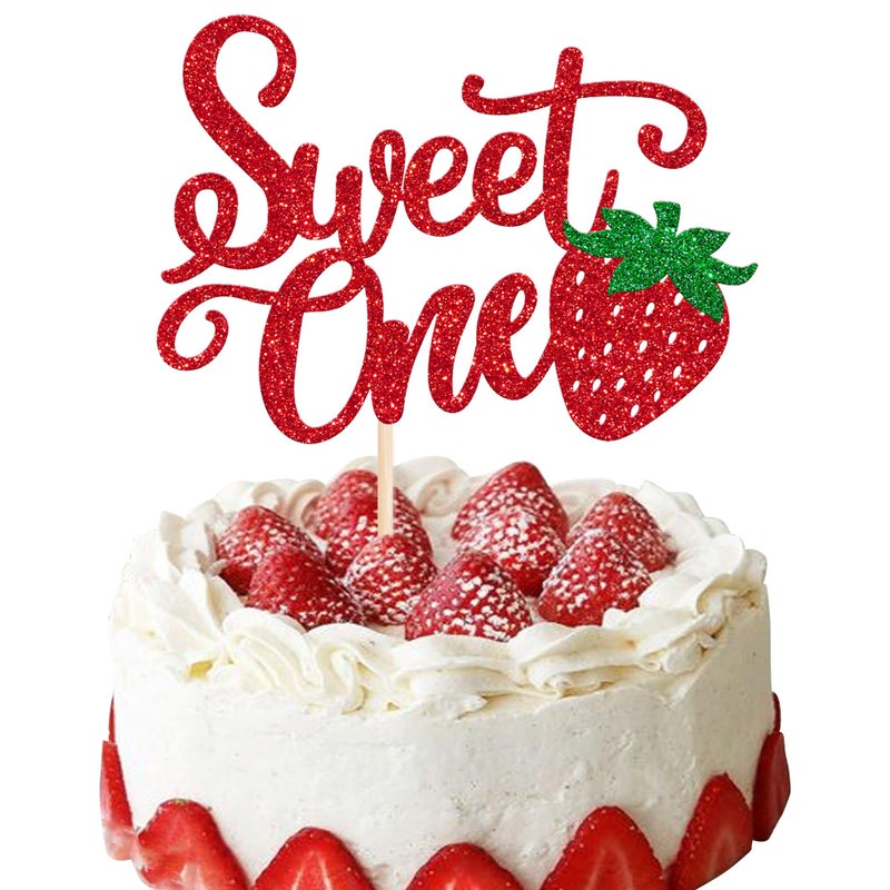 Rsstarxi 1 Pack Sweet One Cake Topper  Berry First Birthday Cake Topper  Sweet Fruit Theme 1st Birthday Cake Pick for Baby Shower Strawberry Party Cake Decorations - Image 1