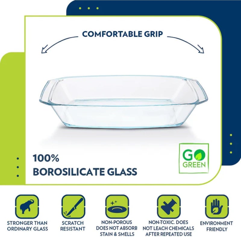 Borosil Rectangular Baking Dish 3 Liter  - Borosilicate Glass, Oven & Microwave Safe clear 3Liters - Image 3