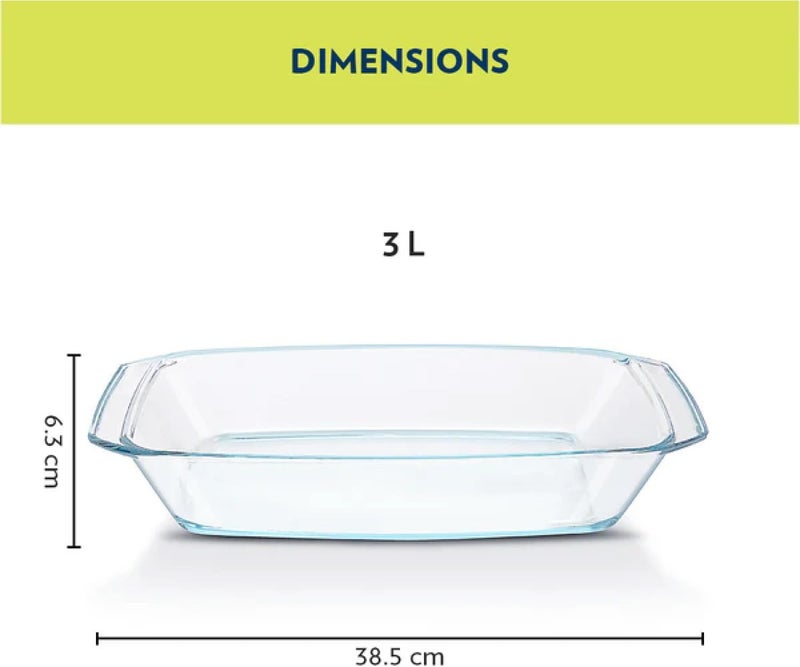 Borosil Rectangular Baking Dish 3 Liter  - Borosilicate Glass, Oven & Microwave Safe clear 3Liters - Image 2