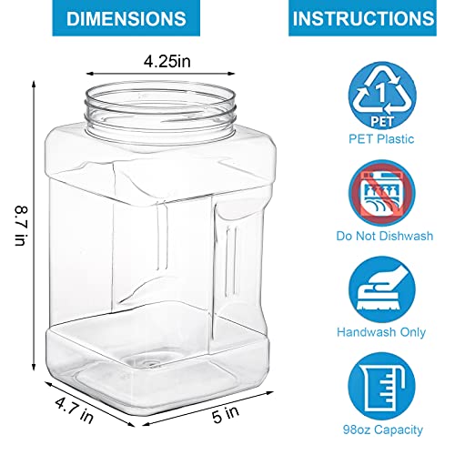 Lawei 3 Pack Square Clear Plastic Jars 98 Oz Wide Mouth Storage Containers with ScrewOn Lids Refillable BPA Free Empty PET Jars for Dry Goods Peanut Cookies Candy Easy Grip Airtight Storage Jar - Image 3