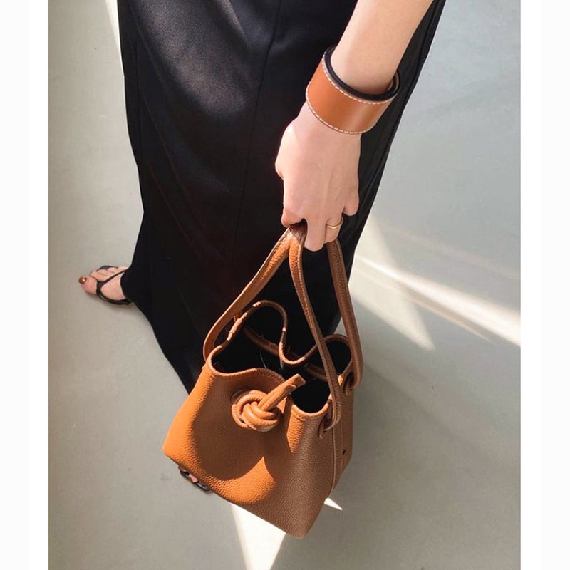 Export Japanese Bags Niche Bucket Bag Bond Mini First Layer Cowhide Drawstring Crossbody Bag Women'S Small Bag - Image 4