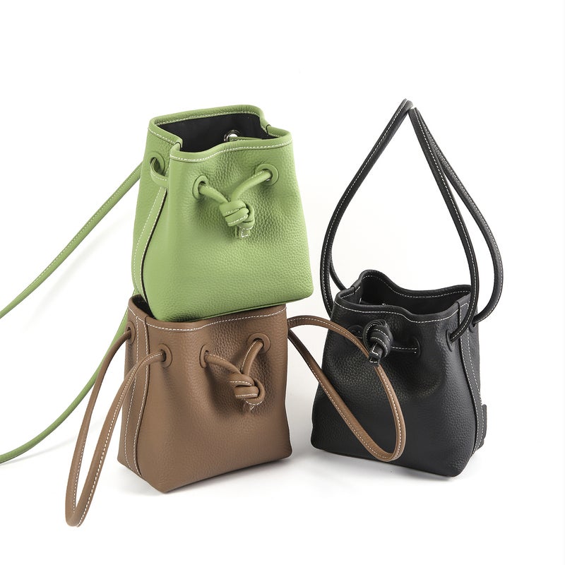Export Japanese Bags Niche Bucket Bag Bond Mini First Layer Cowhide Drawstring Crossbody Bag Women'S Small Bag - Image 5