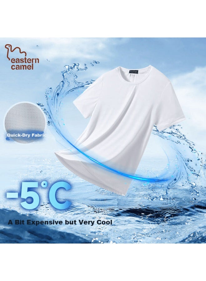 Eastern Camel Ice Silk Short Sleeve T-shirt Men Summer Running Ice Cooling Breathable Fitness Quick-dry Sports Top White 4XL