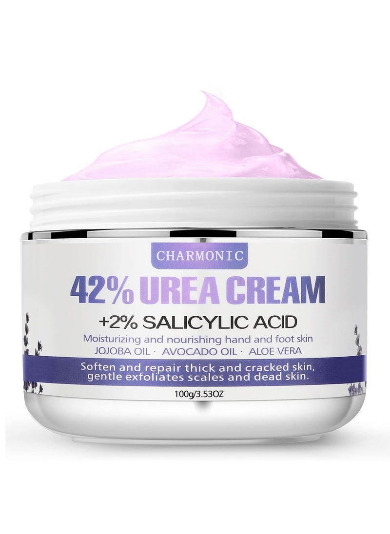 Charmonic Urea Cream 42% Plus Salicylic Acid 2%, Lavender Foot Cream for Dry Cracked Heels Treatment Knees Elbows Hands Repair Treatment, Callus Remover for Feet, Foot Lotion for Dry Cracked Feet 
