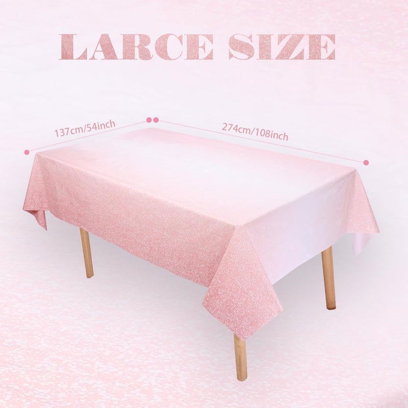 Kesfey 3 Packs Ombre Rose Gold Tablecloth 54 x 108 Inch Gradient Pastel Rose Gold Sequin Table Cloths Rectangle Disposable Plastic Rose Gold Sprinkle Glitter Table Cover for Birthday Party Decorations - Image 2