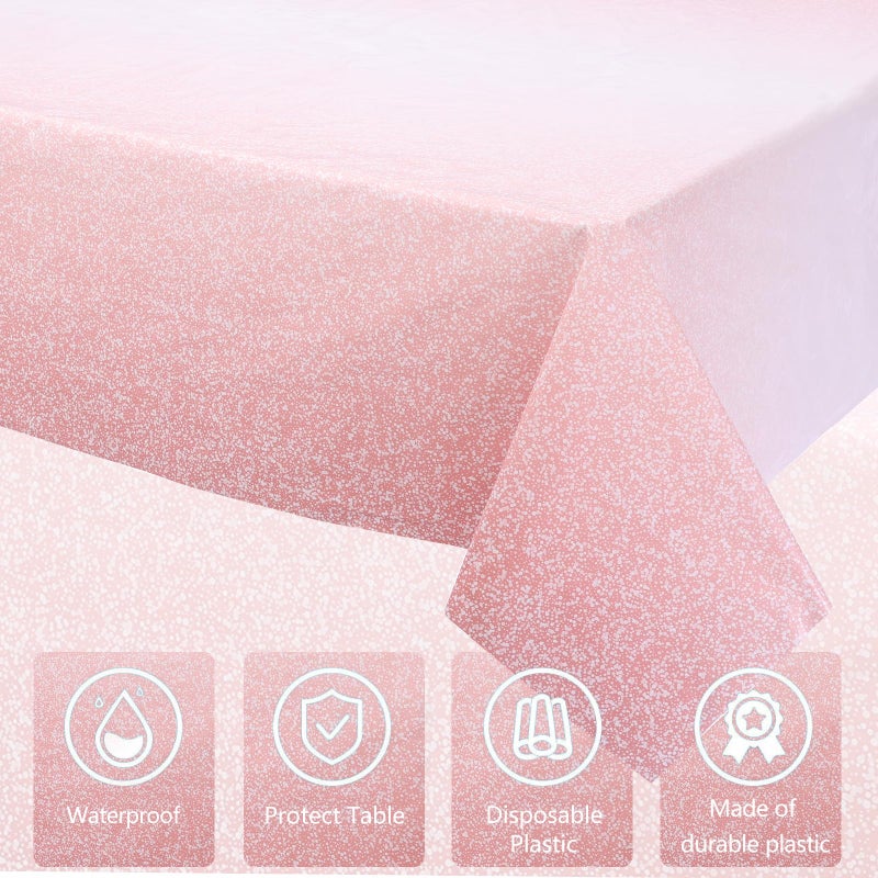 Kesfey 3 Packs Ombre Rose Gold Tablecloth 54 x 108 Inch Gradient Pastel Rose Gold Sequin Table Cloths Rectangle Disposable Plastic Rose Gold Sprinkle Glitter Table Cover for Birthday Party Decorations - Image 4