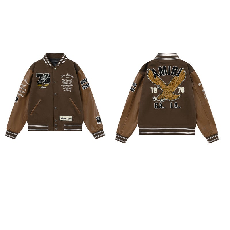 Correct Version】Am1Ri Embroidered Bone Print Pilot Casual Jacket For Men And Women, Winter Baseball Jacket - Image 1