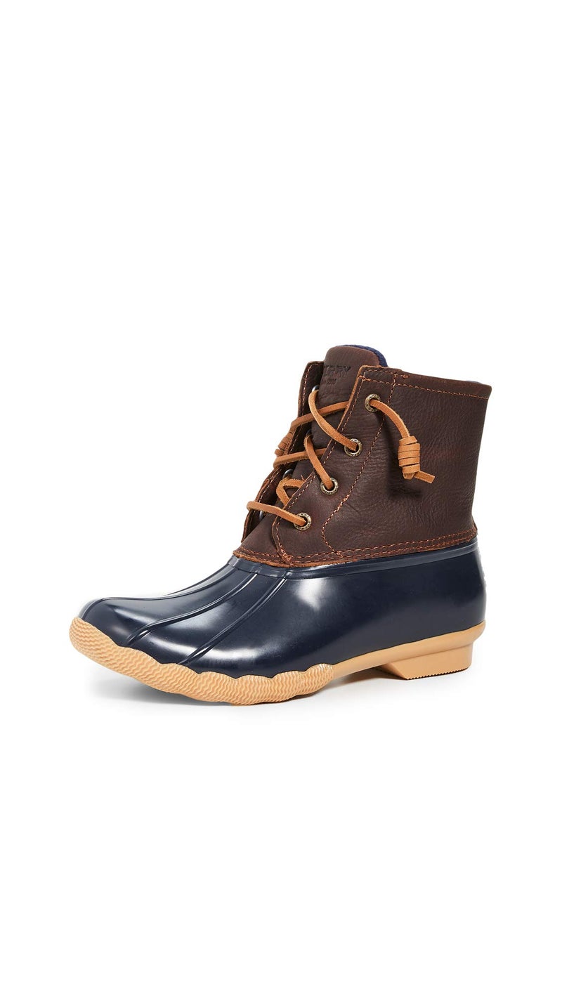 Sperry Women's Saltwater Boots, Tan/Navy, 8 Wide - Image 1