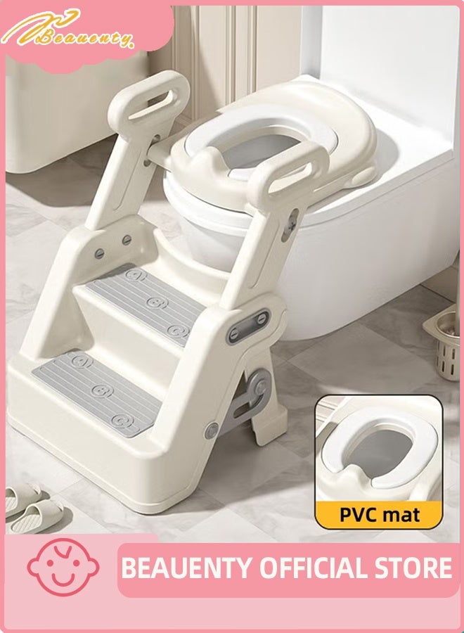 Beauenty 2-In-1 Baby Toilet Seat, Kids Potty Training Seat, Adjustable Baby Potty Seat With Ladder, Foldable Kids Potty Chair with Anti-Slip Pads - Image 1