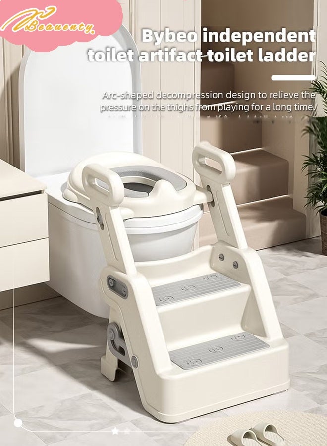 Beauenty 2-In-1 Baby Toilet Seat, Kids Potty Training Seat, Adjustable Baby Potty Seat With Ladder, Foldable Kids Potty Chair with Anti-Slip Pads - Image 2