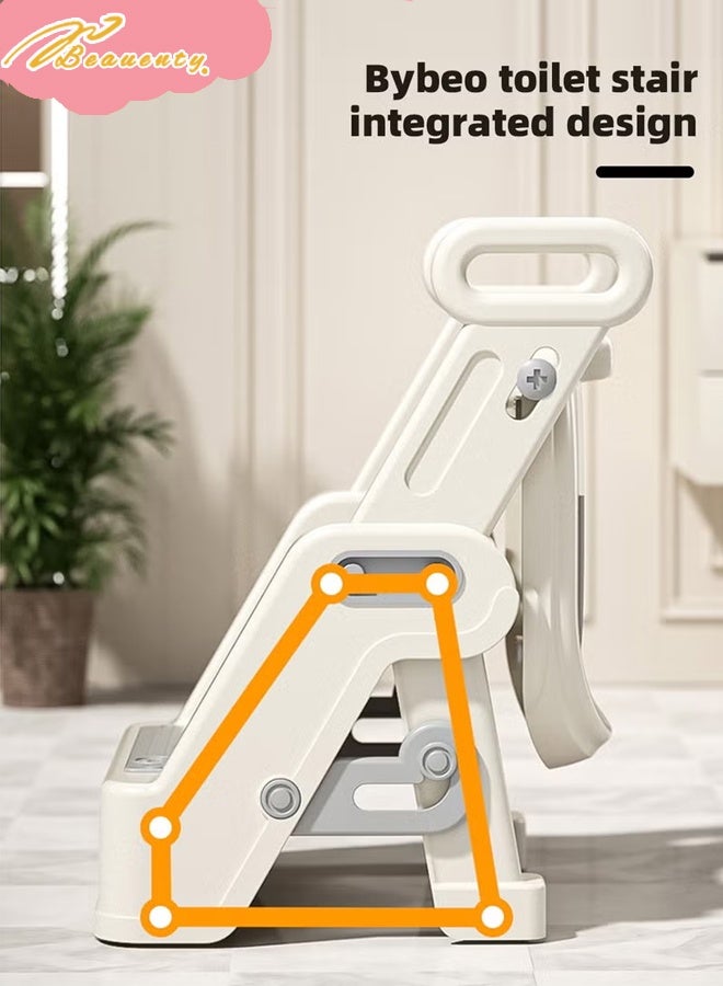Beauenty 2-In-1 Baby Toilet Seat, Kids Potty Training Seat, Adjustable Baby Potty Seat With Ladder, Foldable Kids Potty Chair with Anti-Slip Pads - Image 4