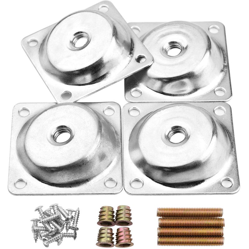 Anwenk 14 Degree Angled Leg Mounting Plates Furniture Table Leg Attachment Plates Brackets T-Plate M8 Sofa Legs with Hanger Bolts,Converters, Screws,Full Set of 4 - Image 1