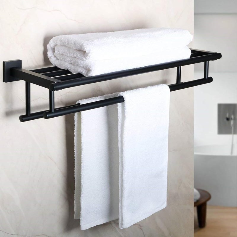 Alise Towel Rack for Bathroom and Lavatory,24 Inch Tower Holder Towel Hanger with Double Towel Bars for Bath Wall,Wall Mount SUS304 Stainless Steel Tower Shelf Matte Black,GZ8000-B - Image 1