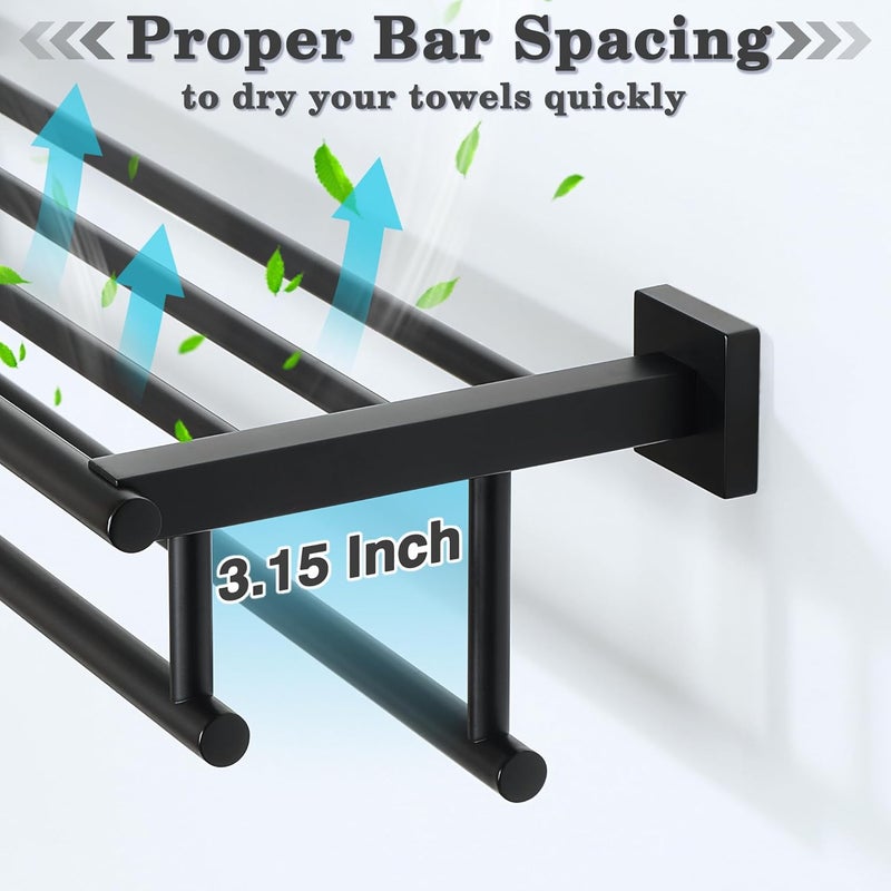 Alise Towel Rack for Bathroom and Lavatory,24 Inch Tower Holder Towel Hanger with Double Towel Bars for Bath Wall,Wall Mount SUS304 Stainless Steel Tower Shelf Matte Black,GZ8000-B - Image 5