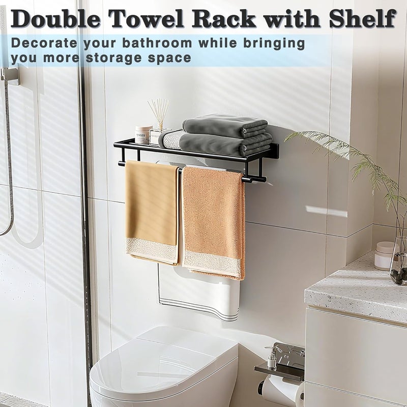 Alise Towel Rack for Bathroom and Lavatory,24 Inch Tower Holder Towel Hanger with Double Towel Bars for Bath Wall,Wall Mount SUS304 Stainless Steel Tower Shelf Matte Black,GZ8000-B - Image 4