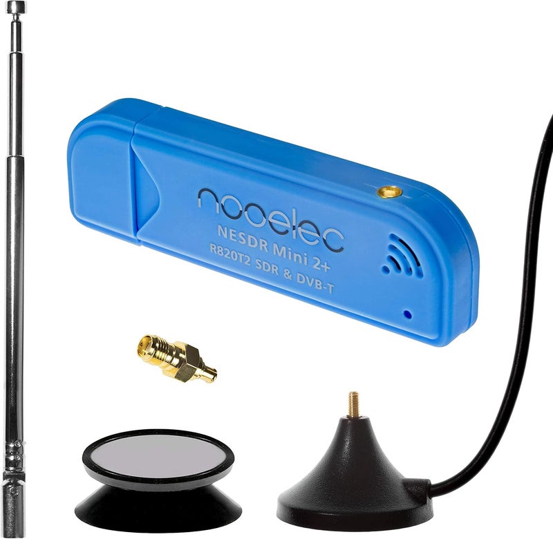 NooElec مجموعة مستقبل NESDR Mini 2+ 0.5PPM TCXO RTL-SDR و ADS-B USB مع هوائي، قاعدة ومحول SMA أنثوي. مو tuner RTL2832U و R820T2. راديو معرف برمجي منخفض التكلفة لنظام Windows و Mac OS و Linux. - Image 1