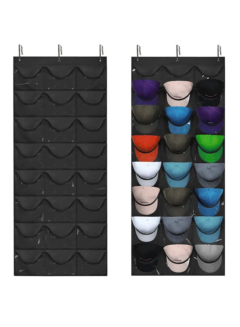 24 Pocket Baseball Hat Rack, Door and Wall Cap Organizer with Clear Deep Pockets Wall Mount Bag for Baseball Caps and Hats  - Image 1